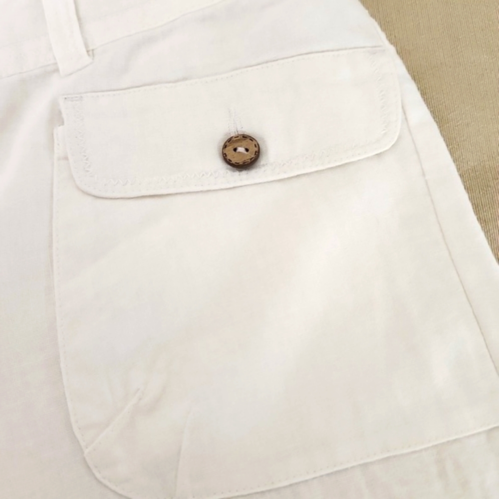 Tribal White Linen Blend Bermuda Shorts - Picture 3 of 5